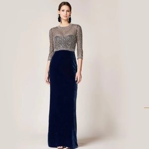 Sachin + Babi Blue velvet beaded gown. Mother of the Bride. Wedding. Formal
